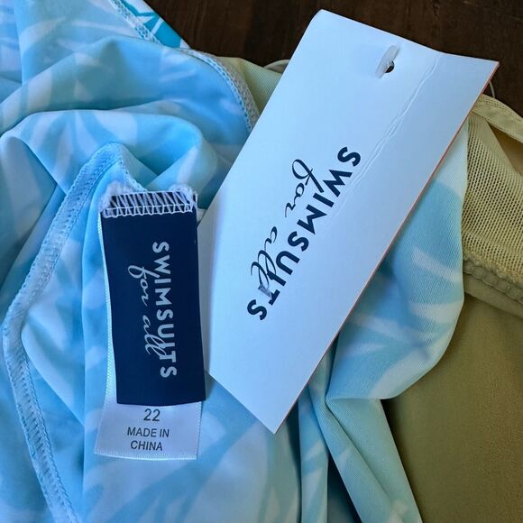 NWT SWIMSUITS FOR ALL Tankini Top in Palm Leaf Print White Aqua Bow - Picture 7 of 10